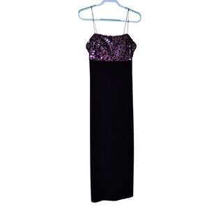 NWT Vintage 90s Dressbarn Eggplant Purple Velvet Sequin Maxi Dress Gown size 8